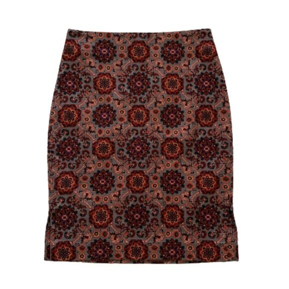 Loft Outlet Skirt Rust Black Floral Medallion Tailored Pencil Skirt Size 0P NEW - Picture 1 of 9